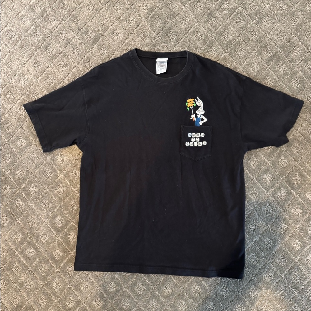 VINTAGE Men’s Warner Bros Bugs Bunny Graphic T shirt Size L Black cotton Grill